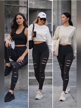 ALO Yoga Black High-Rise ripped Leggings